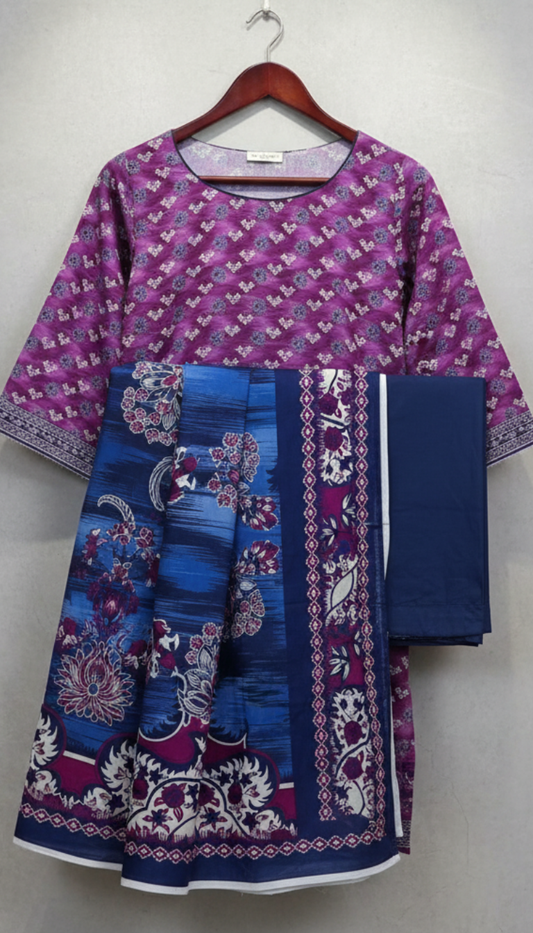 3 Piece Printed Khaddar (Purple)