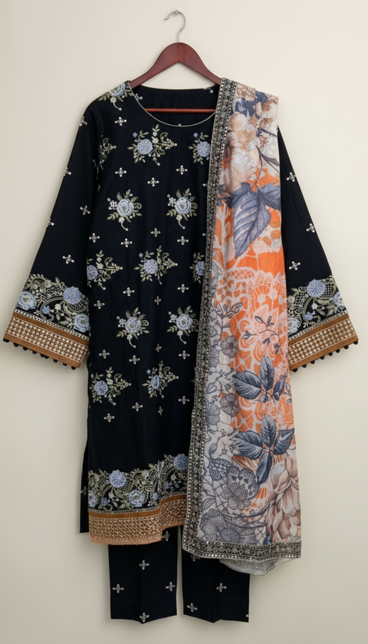 Fancy Embroidered 3 Piece Lawn