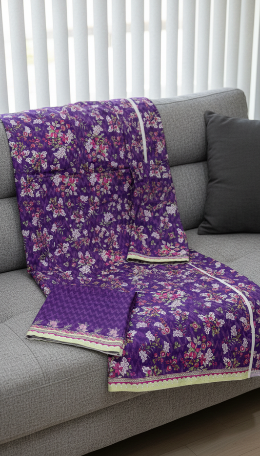 2 Piece Printed Khaddar (Purple)