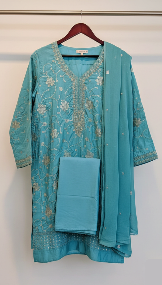 Fancy 3 Piece Embroidered Silk