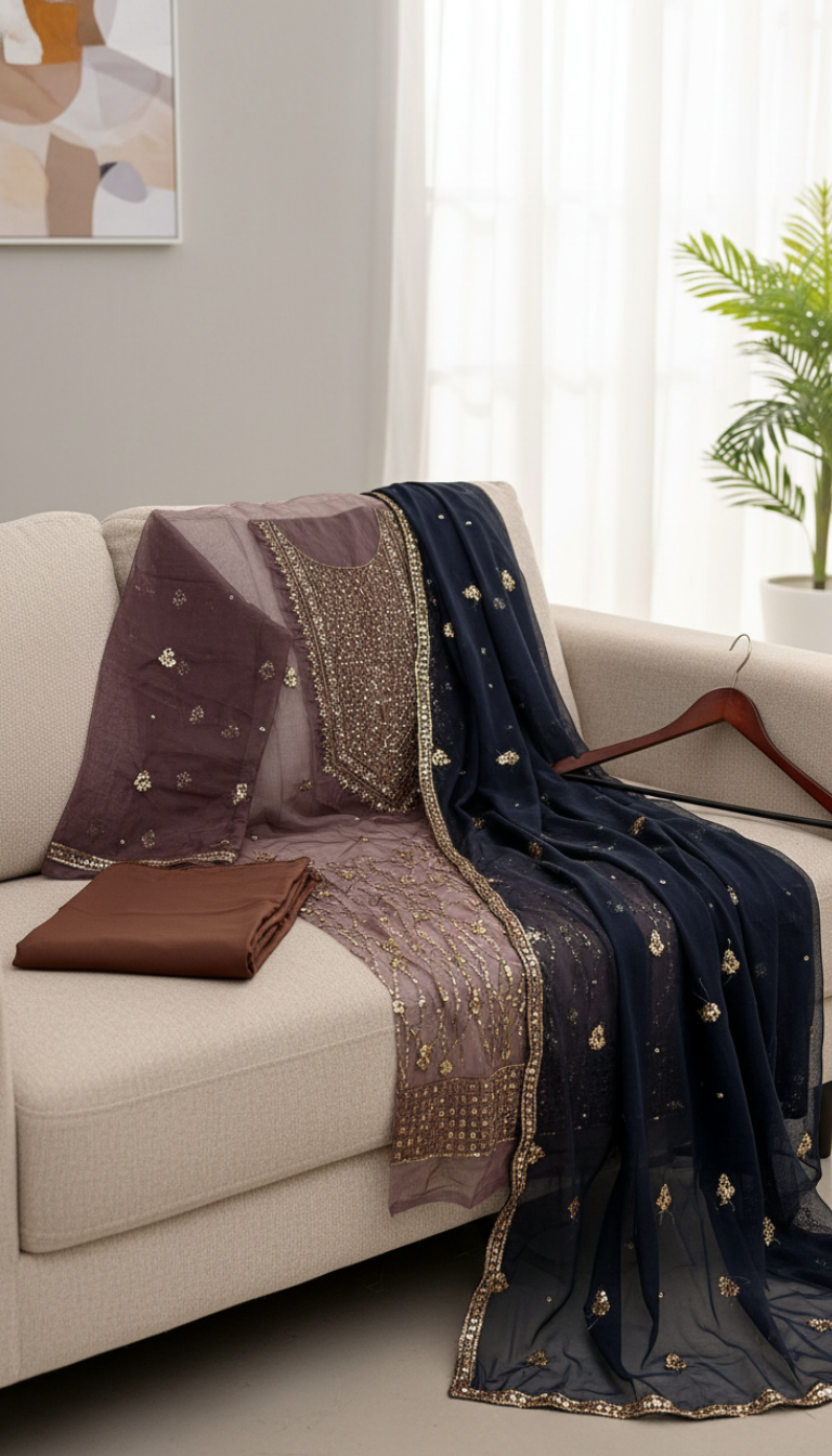 Fancy Embroidered, Tissue Pati 3 Piece Lawn