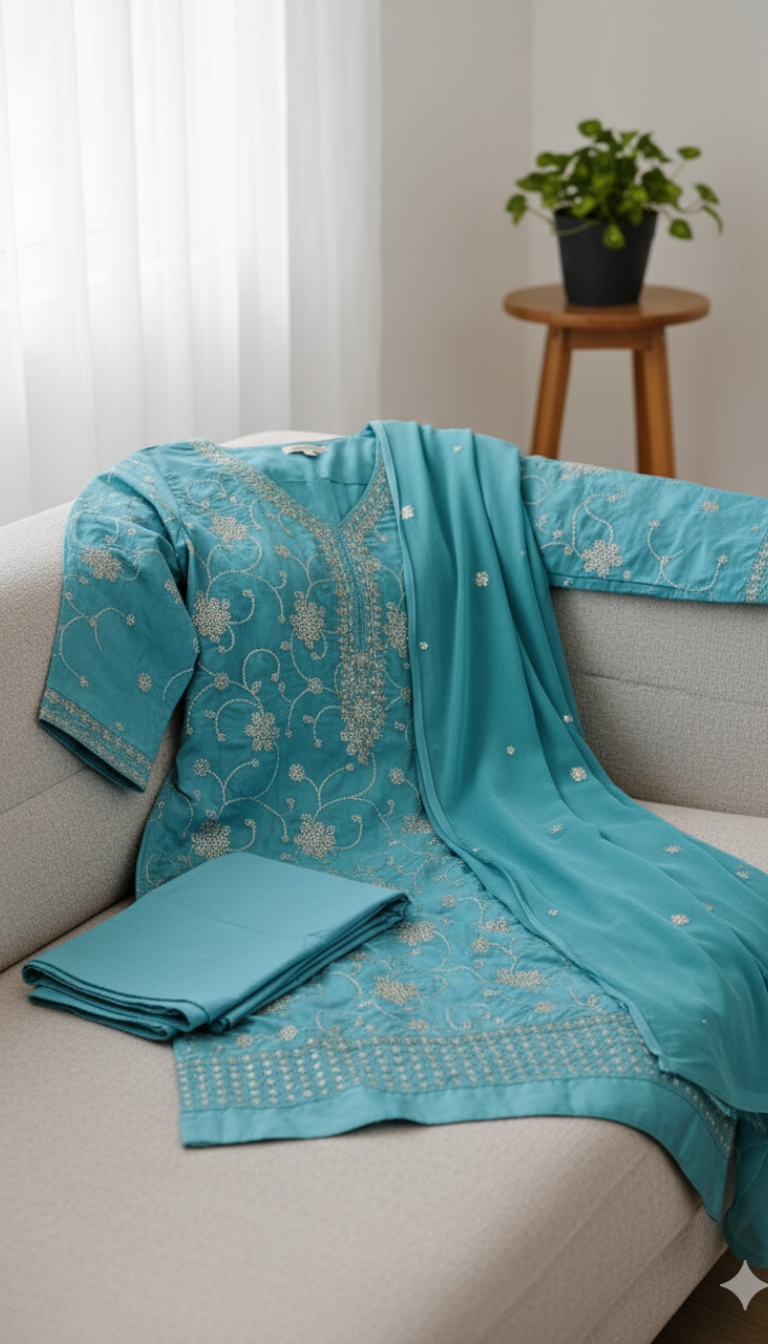 Fancy 3 Piece Embroidered Silk