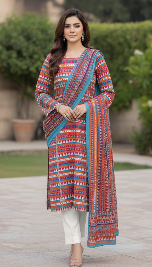 Lawn 3 Piece Printed Suit Shawl