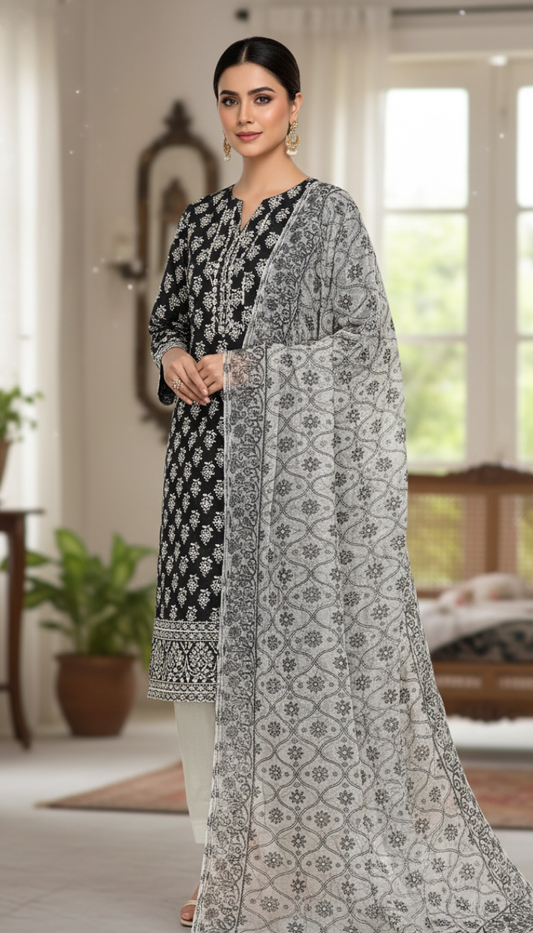 Lawn 3 Piece Printed Suit (Dopatta Chiffon)
