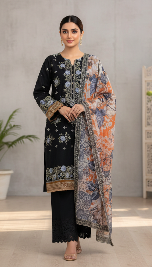 Fancy Embroidered 3 Piece Lawn