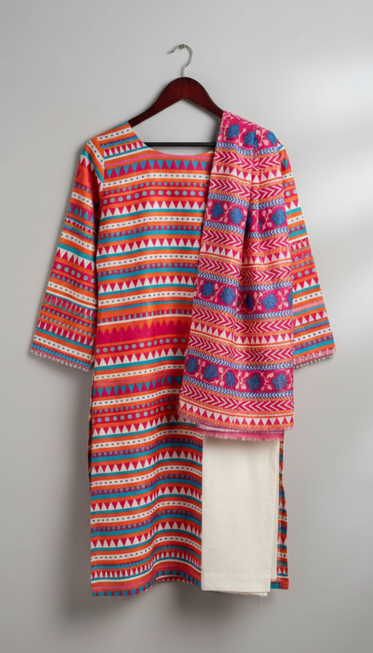 Lawn 3 Piece Printed Suit Shawl