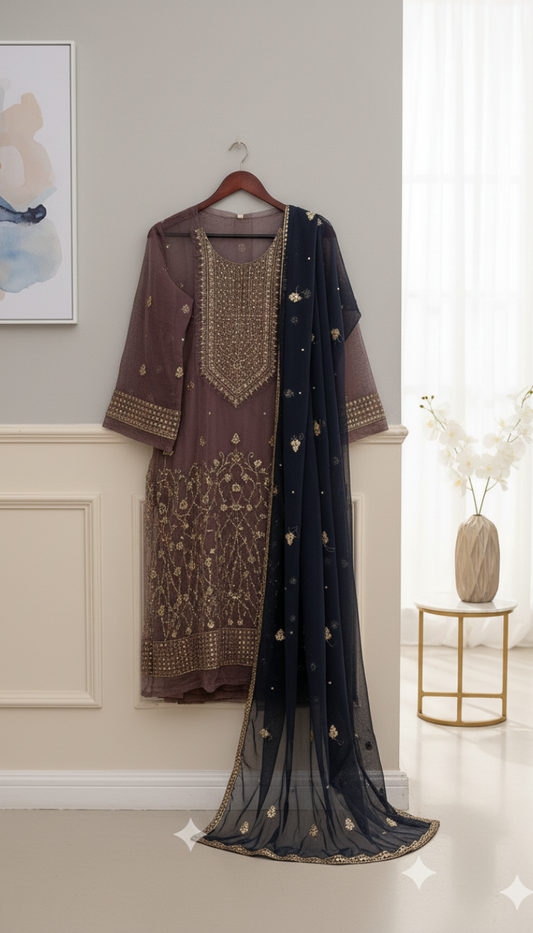 Fancy Embroidered, Tissue Pati 3 Piece Lawn