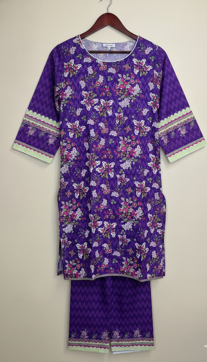 2 Piece Printed Khaddar (Purple)