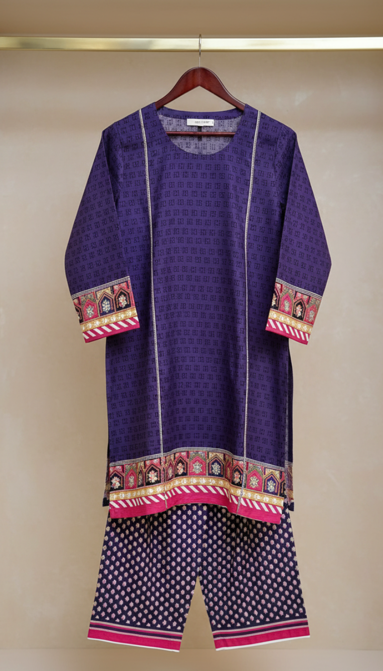 2 Piece Printed Khaddar (Dark Purple)